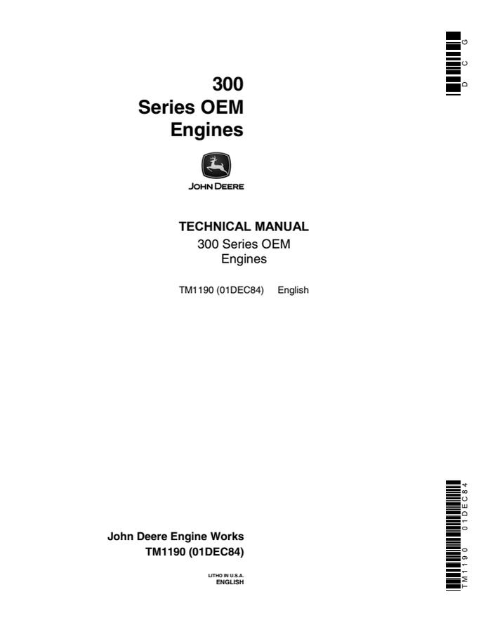 John Deere 300 Series OEM Engines Engine Technical manual TM1190 — actual manual cover
