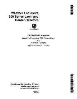 John Deere 300 Series Weather enclosure Operator Manual OMTY21693 — actual manual cover