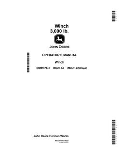 John Deere 3,000 lb. Winch Operator manual OMM167641 — actual manual cover