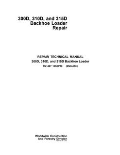 John Deere 300D, 310D, 315D Backhoe loader Repair technical manual TM1497 — actual manual cover