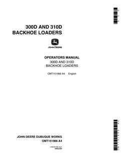 John Deere 300D, 310D Backhoe Loader Operator manual OMT151966 — actual manual cover
