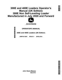 John Deere 300E, 400E Loader Operator manual OMPXX13997 — actual manual cover