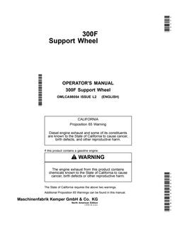 John Deere 300F Support Wheel Operator manual OMLCA98054 — actual manual cover