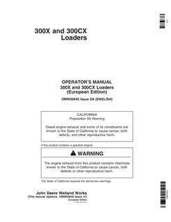John Deere 300X, 300CX Loader Operator manual OMW50642 — actual manual cover