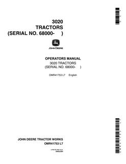 John Deere 3020 Tractor Operator manual OMR41753 — actual manual cover
