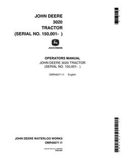 John Deere 3020 Tractor Operator manual OMR48271 — actual manual cover