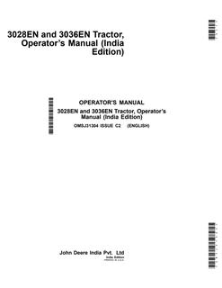 John Deere 3028EN, 3036EN Tractor Operator manual OMSJ31304 — actual manual cover