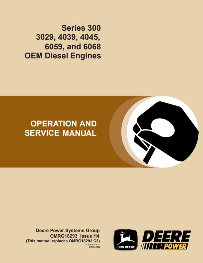 John Deere 3029, 4039, 4045, 6059, 6068 OEM Diesel Engine Operation and Service Manual OMRG18293 — actual manual cover