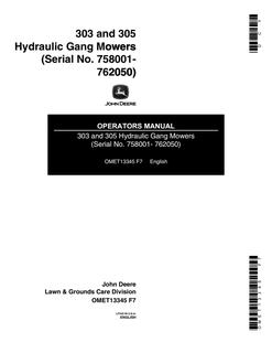 John Deere 303, 305 Hydraulic Gang Mower Operator manual OMET13345 — actual manual cover
