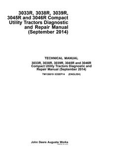 John Deere 3033R, 3038R, 3039R, 3045R, 3046R Compact Utility Tractor Diagnostic and Repair Manual TM130619 — actual manual cover
