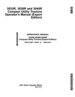 John Deere 3033R, 3038R, 3045R Compact Utility Tractor Operator manual OMLVU28871 — actual manual cover