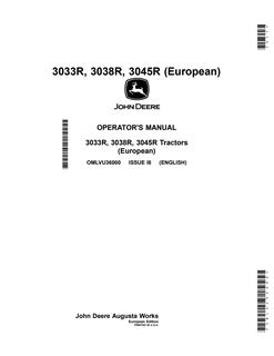 John Deere 3033R, 3038R, 3045R Tractor Operator manual OMLVU36000 — actual manual cover
