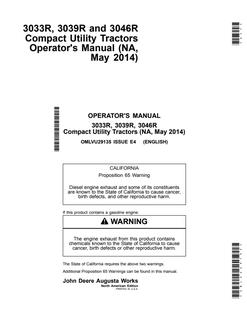 John Deere 3033R, 3039R, 3046R Compact Utility Tractor Operator manual OMLVU29135 — actual manual cover