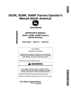 John Deere 3033R, 3039R, 3046R Compact Utility Tractor Operator manual OMLVU32595 — actual manual cover