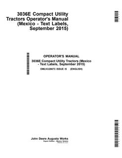 John Deere 3036E Compact Utility Tractor Operator manual OMLVU28673 — actual manual cover