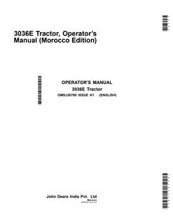 John Deere 3036E Tractor Operator manual OMSJ36798 — actual manual cover