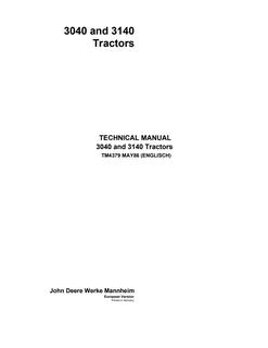 John Deere 3040, 3140 Tractor Technical manual TM4379 — actual manual cover