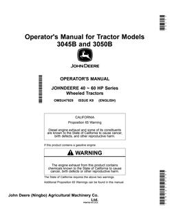 John Deere 3045B, 3050B Wheeled Tractor Operator manual OMSU47929 — actual manual cover