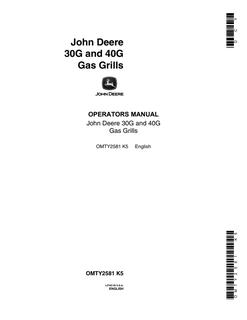 John Deere 30G, 40G Gas Grill Operator manual OMTY2581 — actual manual cover
