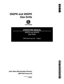 John Deere 30GPK, 40GPK Gas Grill Operator manual OMTY3915 — actual manual cover