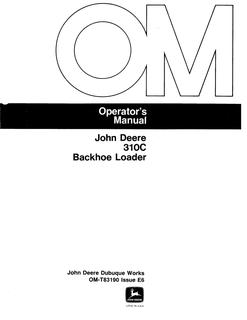 John Deere 310C Backhoe Loader Operator manual OM-T83190 — actual manual cover