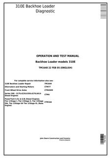 John Deere 310E Backhoe Loader Diagnostic Operation and Test Manual — actual manual cover