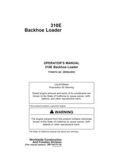 John Deere 310E Backhoe loader Operator's manual T184374 — actual manual cover