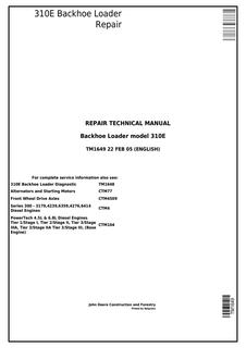 John Deere 310E Backhoe loader Repair technical manual TM1649 — actual manual cover