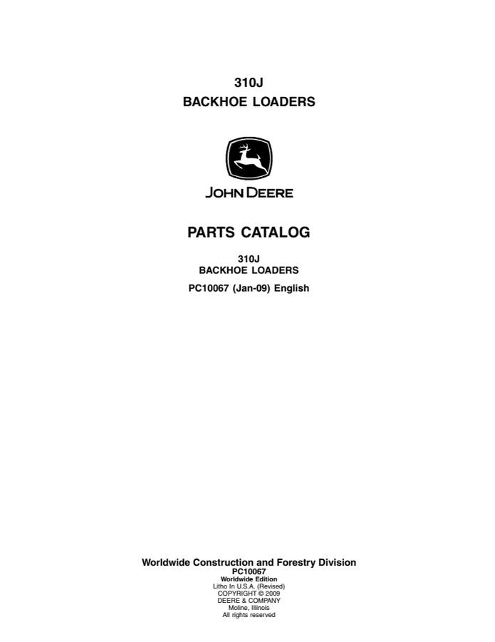 John Deere 310J Backhoe Loaders Parts Catalog — actual manual cover