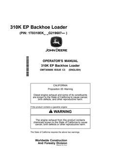 John Deere 310K EP Backhoe Loader Operator manual OMT305695 — actual manual cover