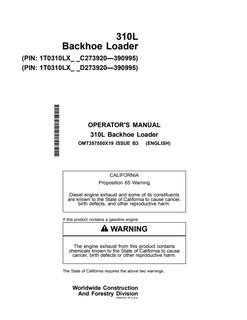 John Deere 310L Backhoe loader Operator manual OMT357550X19 — actual manual cover