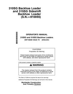 John Deere 310SG and 315SG Backhoe loader Operator manual OMT166699 — actual manual cover