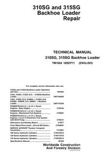 John Deere 310SG and 315SG Backhoe Loaders Repair Manual — actual manual cover