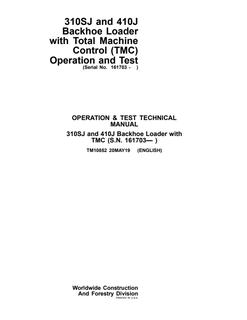 John Deere 310SJ, 410J Backhoe loader Operation and test manual TM10852 — actual manual cover