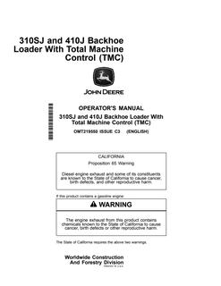 John Deere 310SJ and 410J Backhoe loader Operator manual OMT219550 — actual manual cover