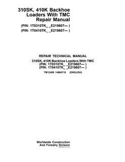 John Deere 310SK, 410K Backhoe loader Repair technical manual TM12488 — actual manual cover
