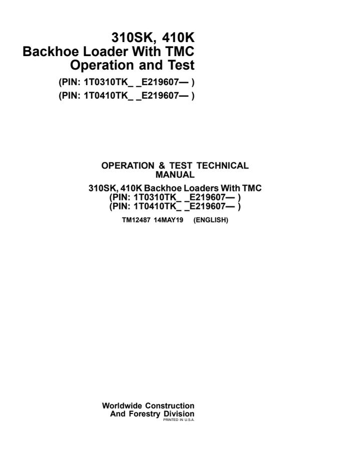 John Deere 310SK and 410K Backhoe Loaders with TMC Operation and Test Manual — actual manual cover