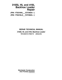 John Deere 310SL HL, 410L Backhoe Loader Repair Technical Manual TM13300X19 — actual manual cover