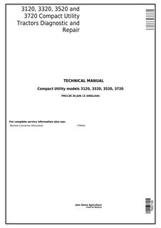 John Deere 3120, 3320, 3520, 3720 Compact Utility Tractors Diagnostic and Repair Technical Manual TM2138 — actual manual cover