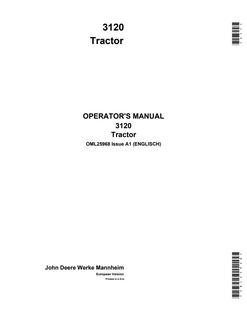 John Deere 3120 Tractor Operator manual OML25968 — actual manual cover