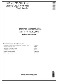 John Deere 313, 315, CT315 Skid steer and compact track loader Operation and test manual — actual manual cover