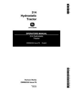 John Deere 314 Tractor Operator manual OMM82550 — actual manual cover