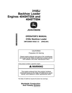 John Deere 315SJ Backhoe loader Operator manual OMT228609 — actual manual cover