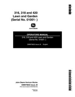 John Deere 316, 318 and 420 Lawn and garden tractor Operator manual OMM79655 — actual manual cover