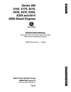 John Deere 3164, 3179, 4219, 4239, 4276, 6329, 6359, 6414 Diesel engine Operator Manual OMRG16407 — actual manual cover