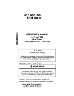 John Deere 317 and 320 Skid steer loader Operator manual OMT205050 — actual manual cover