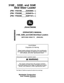 John Deere 318E, 320E and 324E Skid steer loader Operator manual OMT312630 — actual manual cover