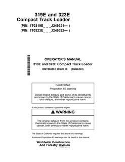 John Deere 319E and 323E Compact track loader Operator manual OMT306351 — actual manual cover