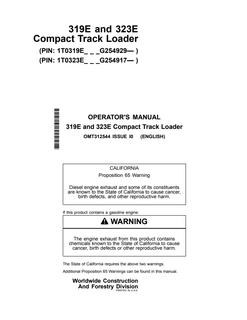 John Deere 319E and 323E Compact track loader Operator manual OMT312544 — actual manual cover