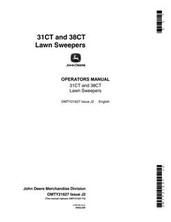 John Deere 31CT and 38CT Lawn sweeper Operator manual OMTY21627 — actual manual cover